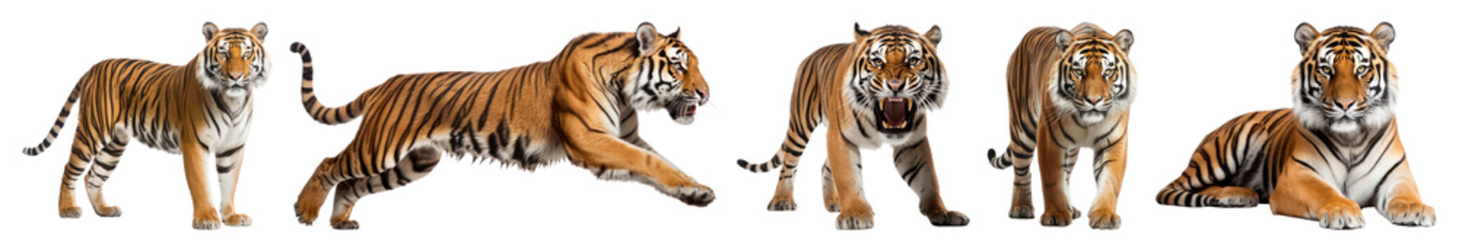 PNG Tigers in various dynamic poses on transparent background