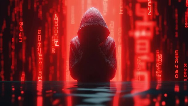 Digital threat emerges as hacker cloaked in shadows exploits vulnerabilities in cybersecurity measures at dusk
