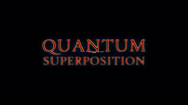 Animation Quantum Superposition glow red spark neon lightning text animation on black abstract background.Isolated alpha channel Apply prores 444