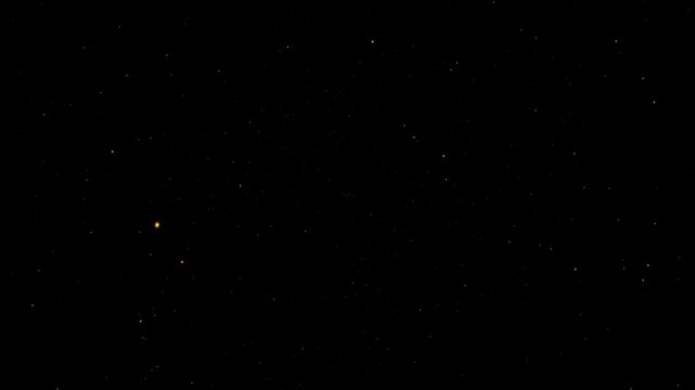 Abstract animation loop flickering glow gold stars particles flow on black background. 4K 3D seamless looping gold bokeh particles dust fly in the air.