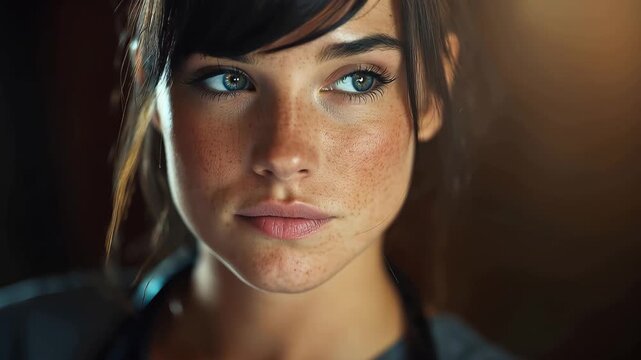 Female healthcare professional promoting health check awareness with a focus on personal care and wellness in a close-up portrait setting during evening light