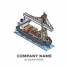 Obraz premium Isometric illustration of a cargo ship with containers and a crane, suitable for a company logo.