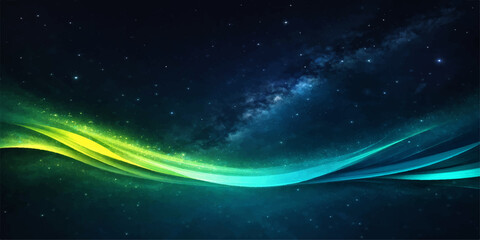 Abstract blue space background featuring a bright nebula and glowing stars across a dark cosmic galaxy universe illustration © suriyaakter