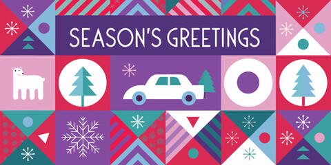 Festive season s greetings card with winter scenes and geometric shapes © Sukla
