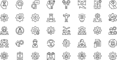 Obraz premium Business process and management outline icons set vector illustration collection
