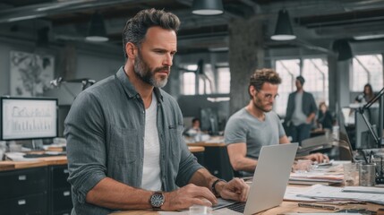 Fototapeta premium Focus on productivity team collaboration in a modern office digital workspace contemporary environment professional viewpoint