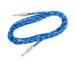 blue instrumental audio cable path isolated on white