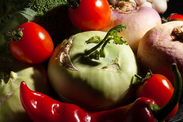 kohlrabi vegetable mix on black background