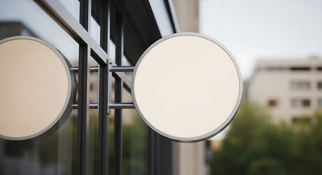 Round sign mockup on building facade