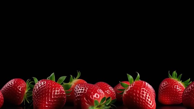 Fresh Red Strawberries Falling Down On A Black Background
