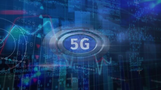Animation of 5g text over data processing