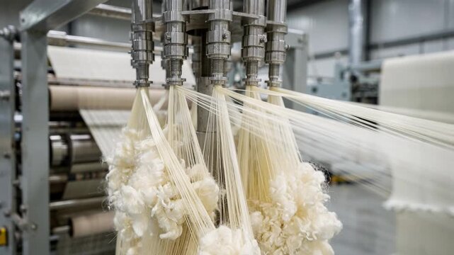 Cationicdyeable polyester staple fiber spinning in medium shot focusing on extruding fibers ready for vibrant customizable fabric coloring applications.