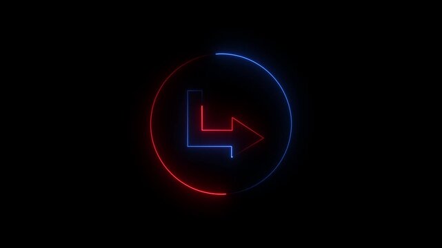 Abstract glowing neon directional arrow loading icon animation. Abstract directional neon arrow icon animation. Direction banner. 4k arrow.