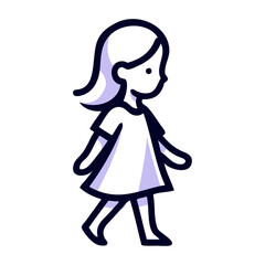 Logotipo de boutique de moda infantil. Dibujo sencillo con líneas de una niña andando con un vestido, vista de perfil © teracreonte