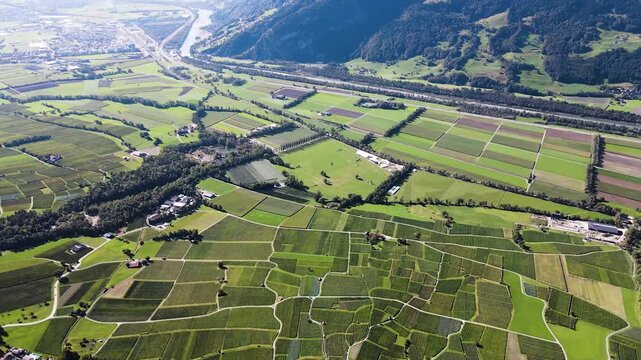 Extreme altitude aerial view across Rhine valley landscape