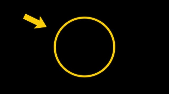 Animated highlight arrow pointing to Yellow circle on transparent background. Animation 4k video
