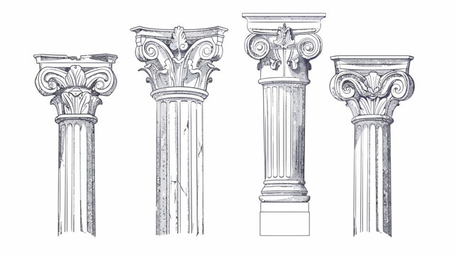 Line drawing of four classical columns, showcasing different architectural styles and designs