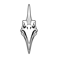 Dibujo sencillo con líneas de la cabeza de un dinosaurio tipo pterodáctilo enojado, con la boca abierta enseñando los dientes © teracreonte