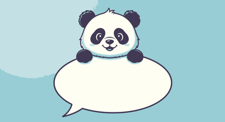 Cute cartoon panda holding blank speech bubble on blue background © leandroo