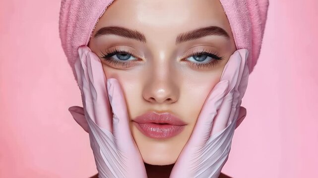 Cosmetologist performing Botox injections on a female client in a modern beauty clinic with pink accents and a serene atmosphere