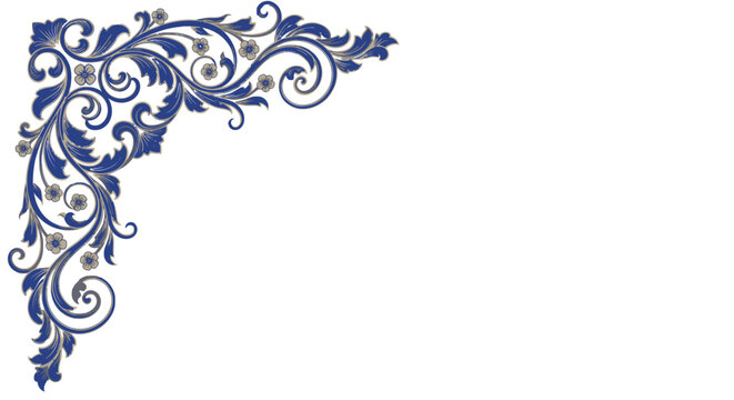 Ornate blue and gold floral scroll corner design