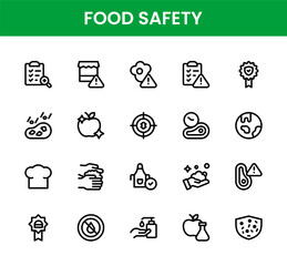 Fototapeta premium Food Safety icon set. Food Safety Professional Line Icon Pack features modern minimal and professional icons for handwashing and storage.