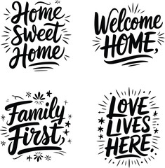 Hand drawn home and family lettering quotes typography vector set © Ahamedpicu