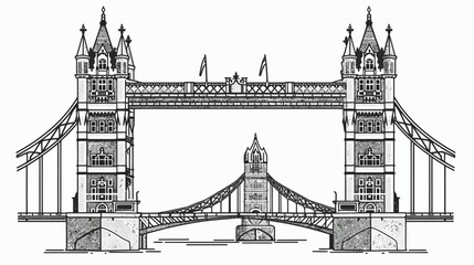 Obraz premium Detailed architectural sketch of the iconic Tower Bridge in London, black and white tone