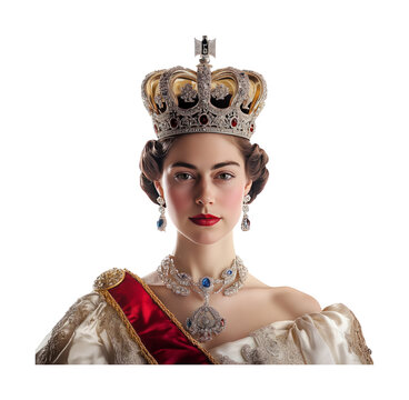 Elegant Woman in Royal Crown and Regal Attire with Necklace