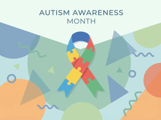 Obraz premium Celebrating Autism Awareness Month with a vibrant puzzle ribbon design promoting understanding and acceptance for all individuals
