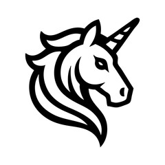 Logotipo unicornio. Dibujo con líneas de la cabeza de un unicornio con crines con ondas © teracreonte