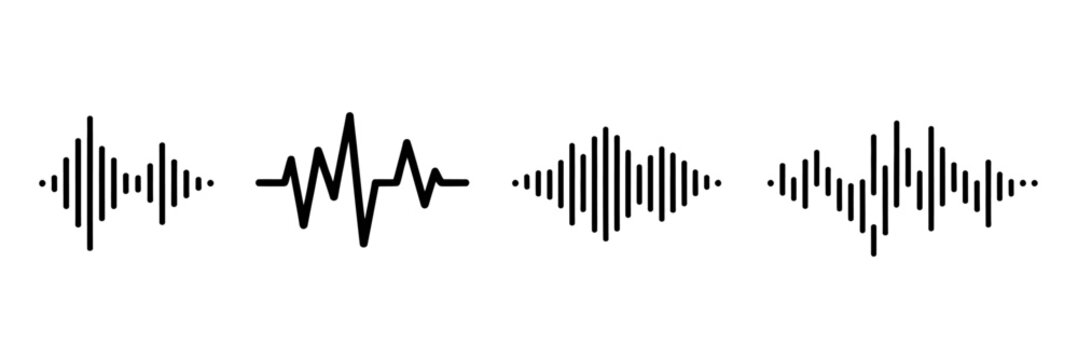 Sound wave patterns and audio signal icons in black color