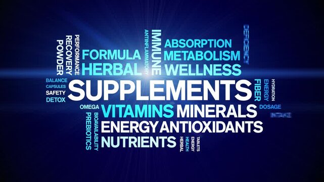Supplements animated word cloud-text design animation tag kinetic typography seamless loop.