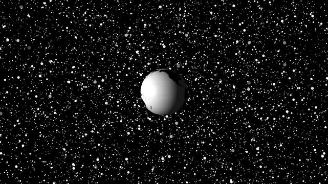 Black and white planet Earth suspended in a star-filled black space with a speckled effect, Classic and timeless Earth visualization, Ideal for cosmic and surreal designs.