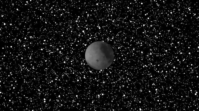 Moon surface texture in a star-filled black space with a speckled effect and visible craters, Realistic and detailed Moon visualization, Great for space and cosmic themes.