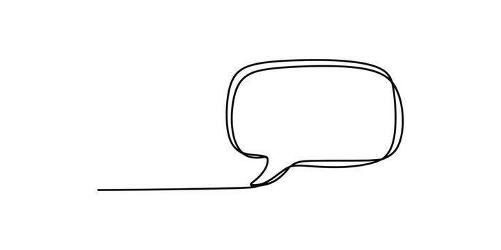 Continuous line drawing of a speech bubble isolated on a white background for design.