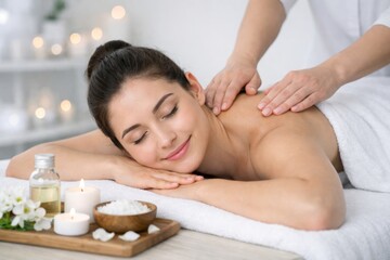 Relaxing massage session with therapist in soothing spa ambiance.. Ai generative