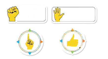 Fototapeta premium Yellow Hand Gesture Vector Icons Set with Thumbs Up, Fist, Pointing Finger and Blank Banners isolated PNG with Transparent Background