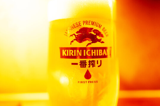 berlin, berlin, germany - 06 02 2026: a fresh kirin ichiban beer