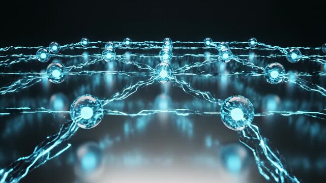 Neural network artificial intelligence and machine learning for data analysis complex algorithms and technological innovation with glowing nodes connecting in a futuristic digital landscape Computing