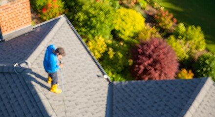 Obraz premium Roof inspection and maintenance by a professional worker
