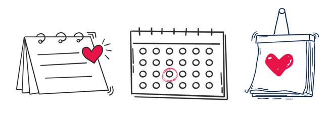 Fototapeta na wymiar Calendar blank template in doodle style, sketch hand drawn clip art for planning, diary, sticker. Hanging line schedule planner. Reminder and calendar with a check.