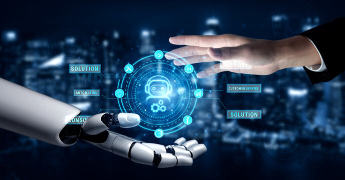 AI virtual assistant service providing business support and customer service solutions. A concept of 24 7 AI automation for business efficiency. Motif