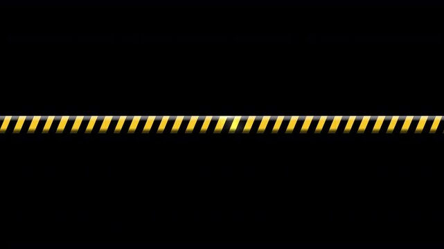 hazard roadworks crash barrier markings tape with yellow & black striped marking with a surface glint light sweep isolated 4K graphics animation element with alpha channel transparent background