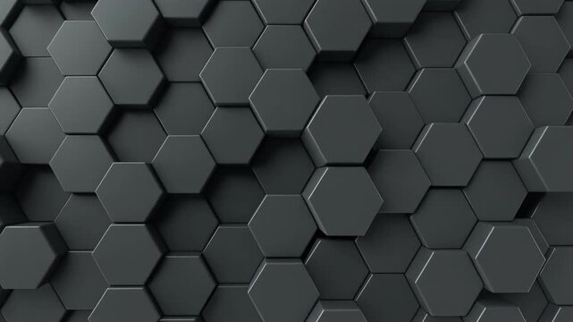 Dark gray hexagonal pattern background with 3D effect
