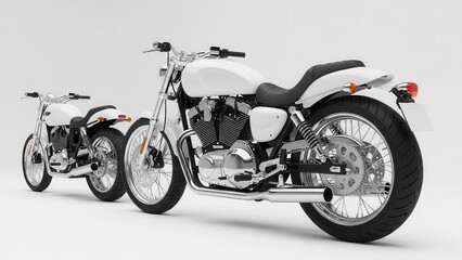 Fototapeta premium Two white motorcycles parked side by side on a plain surface