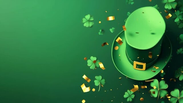 Celebratory st. patrick's day hat with shamrocks and gold confetti animation
