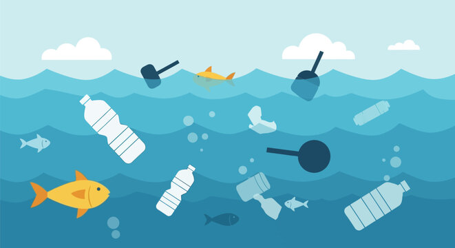 Plastic Waste Pollution in Ocean Water.