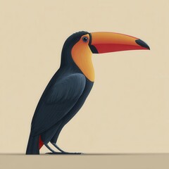 Fototapeta premium Stylized toucan with vibrant orange and red beak against a neutral background