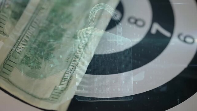 Animation of data processing over banknotes